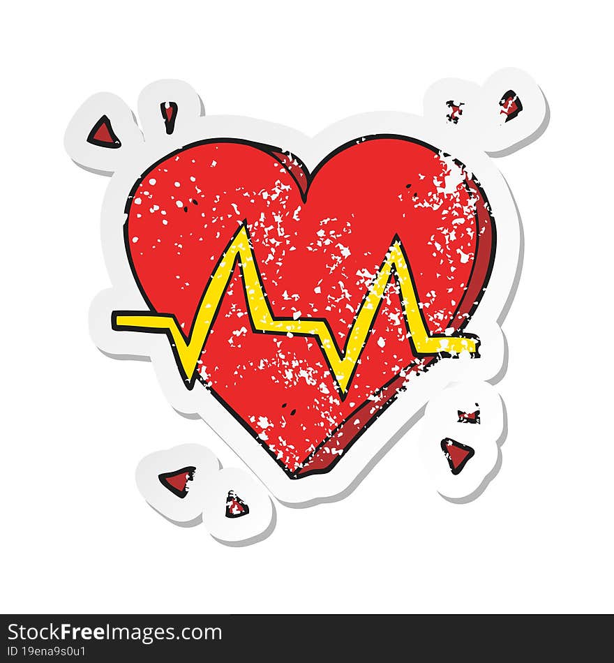 retro distressed sticker of a cartoon heart rate