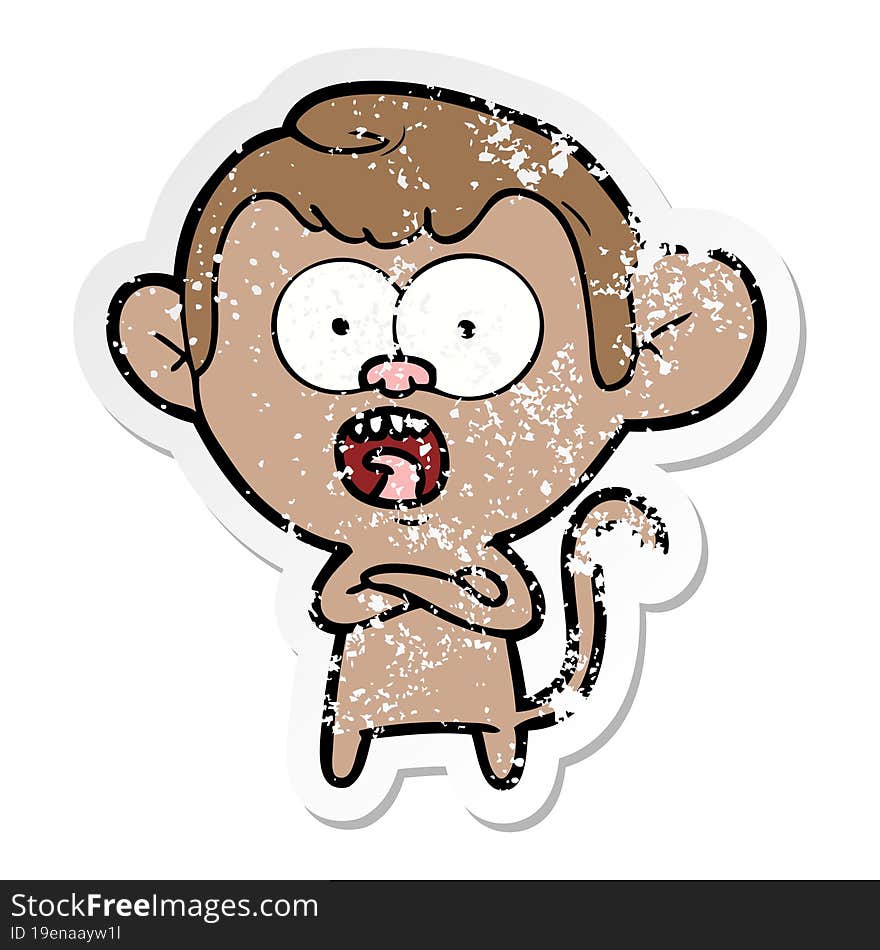 distressed sticker of a cartoon shocked monkey