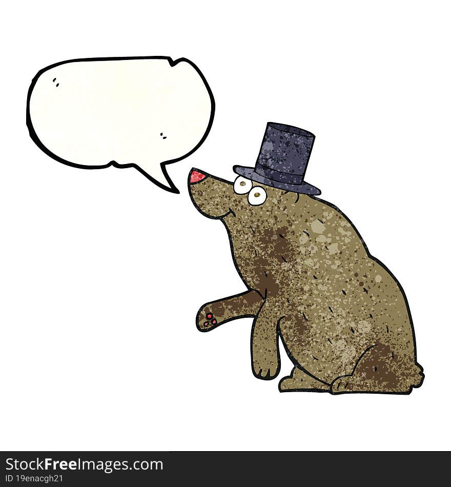 speech bubble textured cartoon bear in top hat