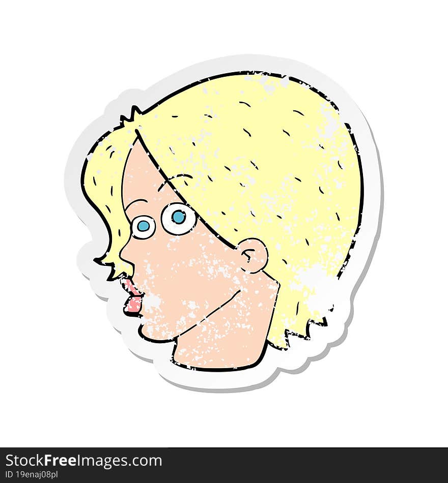 retro distressed sticker of a cartoon female face