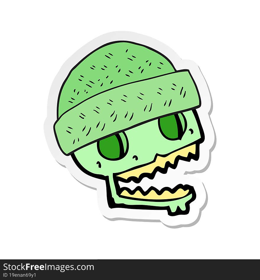 sticker of a cartoon skull wearing hat