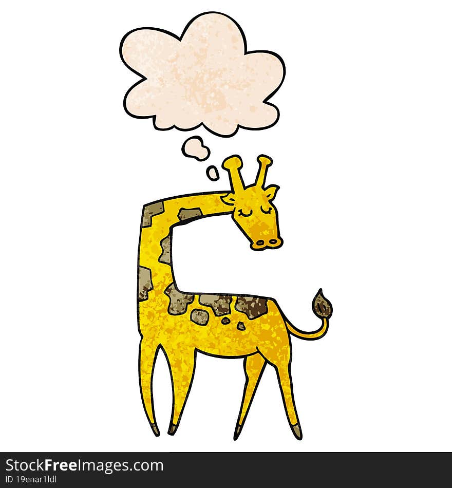 cartoon giraffe with thought bubble in grunge texture style. cartoon giraffe with thought bubble in grunge texture style