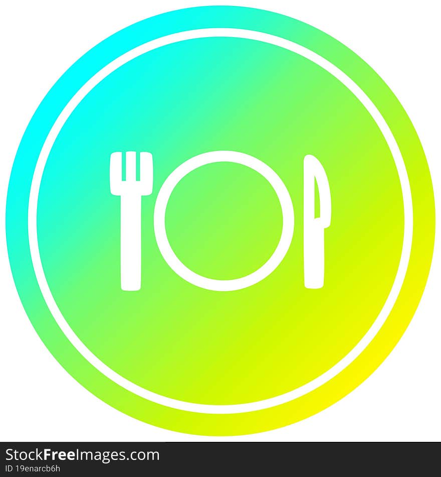 Knife Fork And Plate Circular In Cold Gradient Spectrum