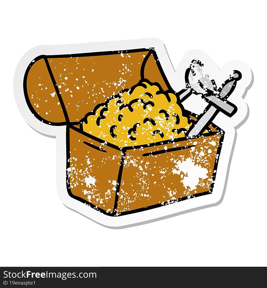 distressed sticker cartoon doodle of a treasure chest