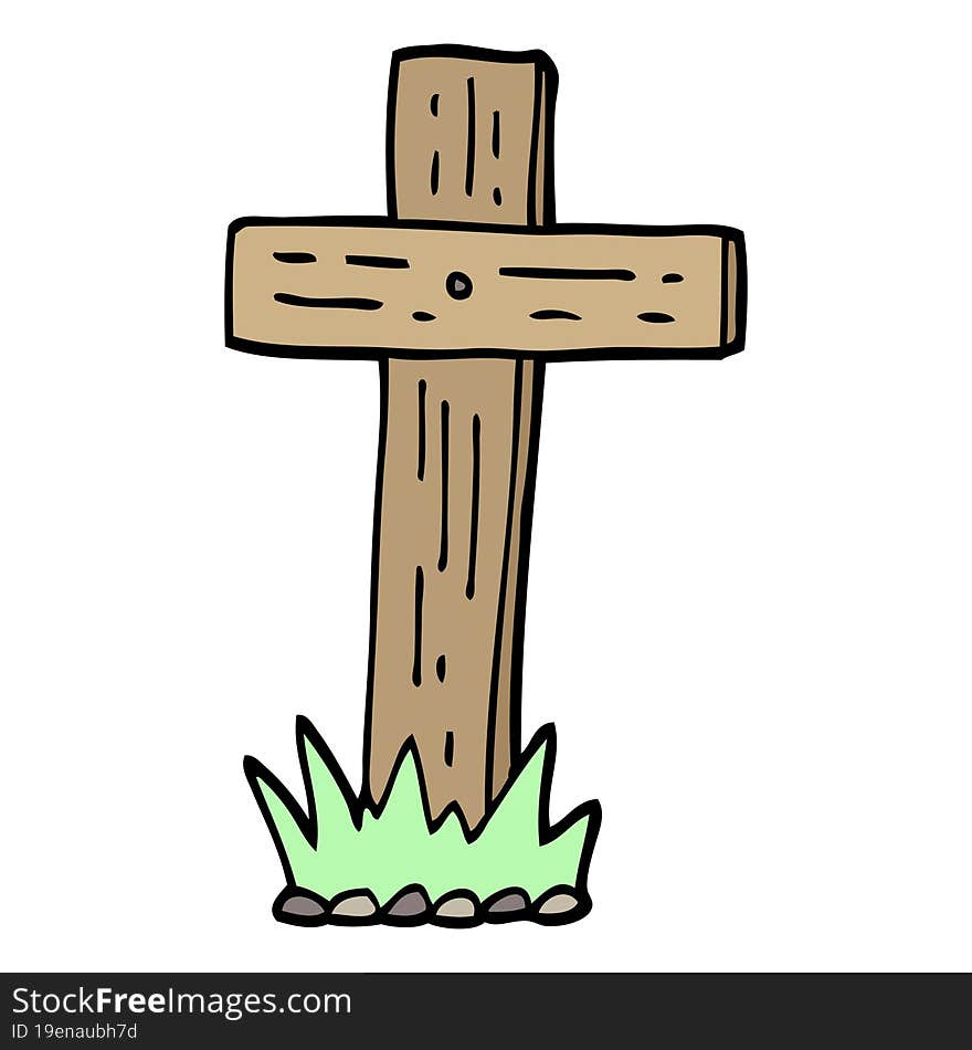 Hand Drawn Doodle Style Cartoon Wooden Cross