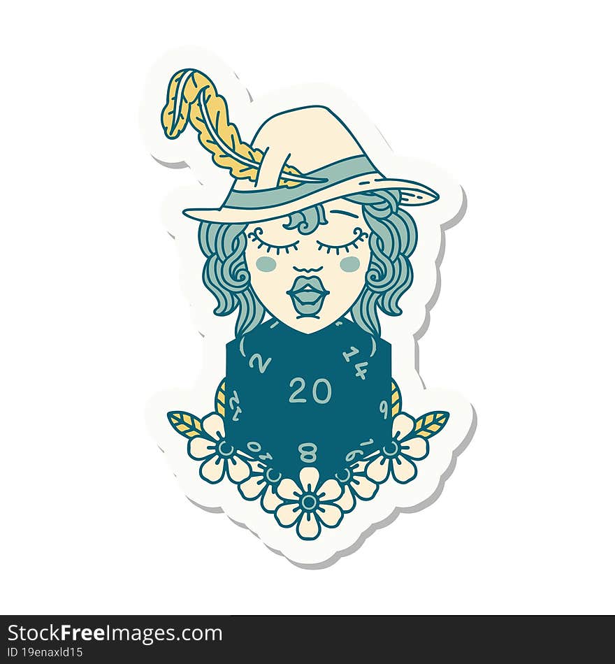 Human Bard With Natural 20 Dice Roll Sticker