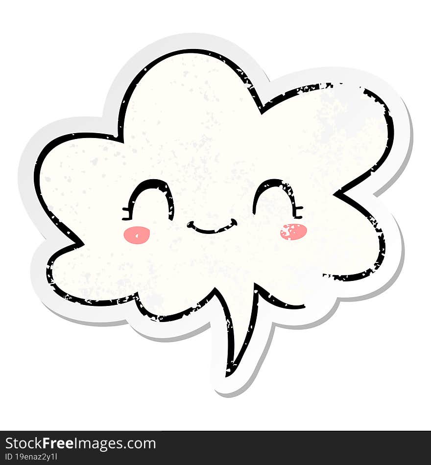 cute cartoon face with speech bubble distressed distressed old sticker. cute cartoon face with speech bubble distressed distressed old sticker