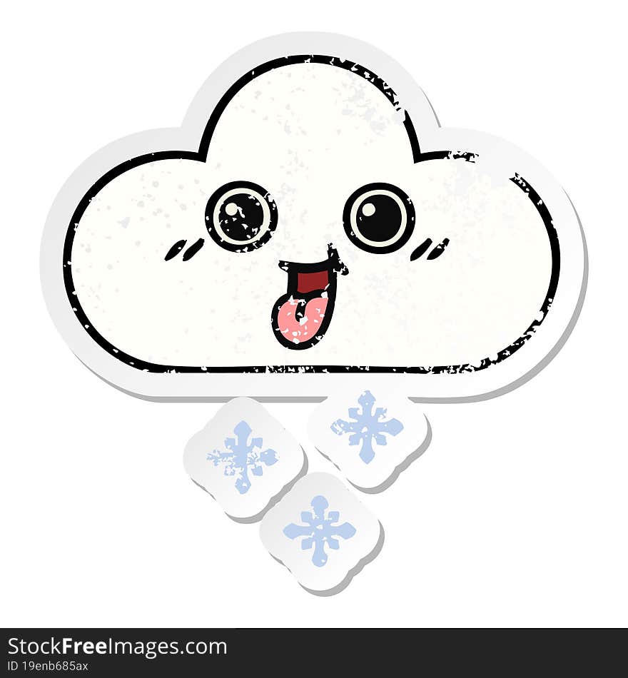 distressed sticker of a cute cartoon snow cloud