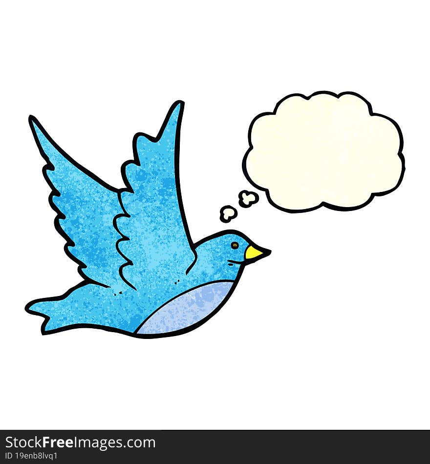 cartoon flying bird with thought bubble