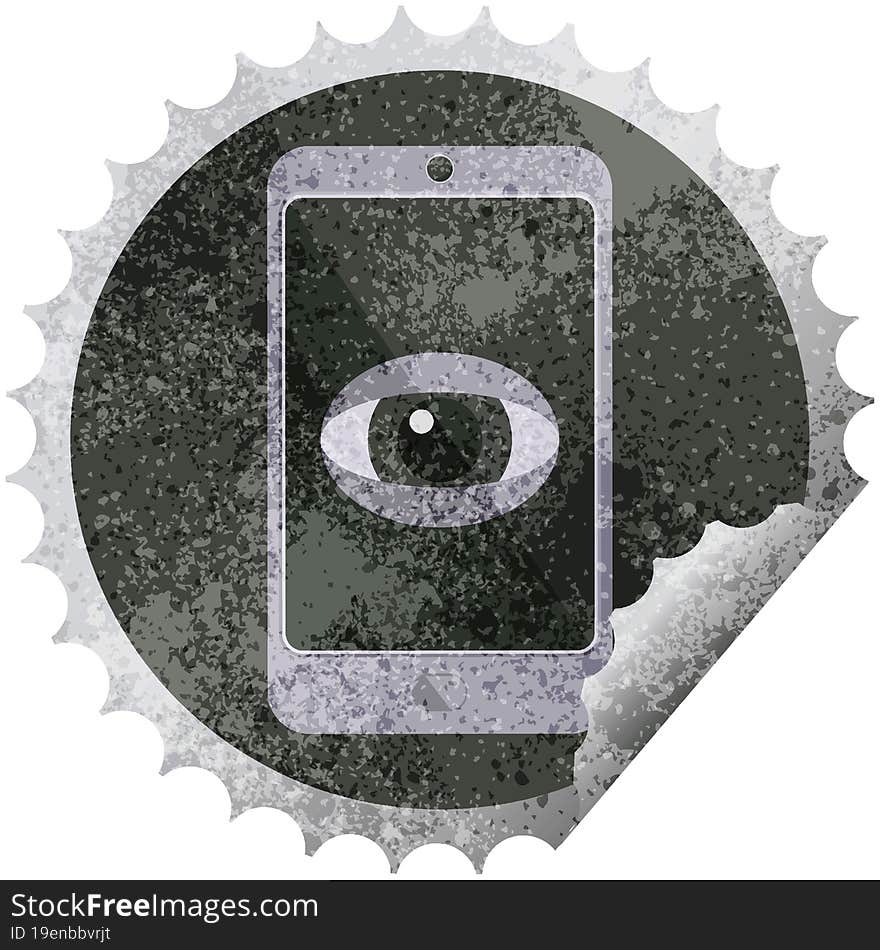 cell phone watching you round sticker stamp