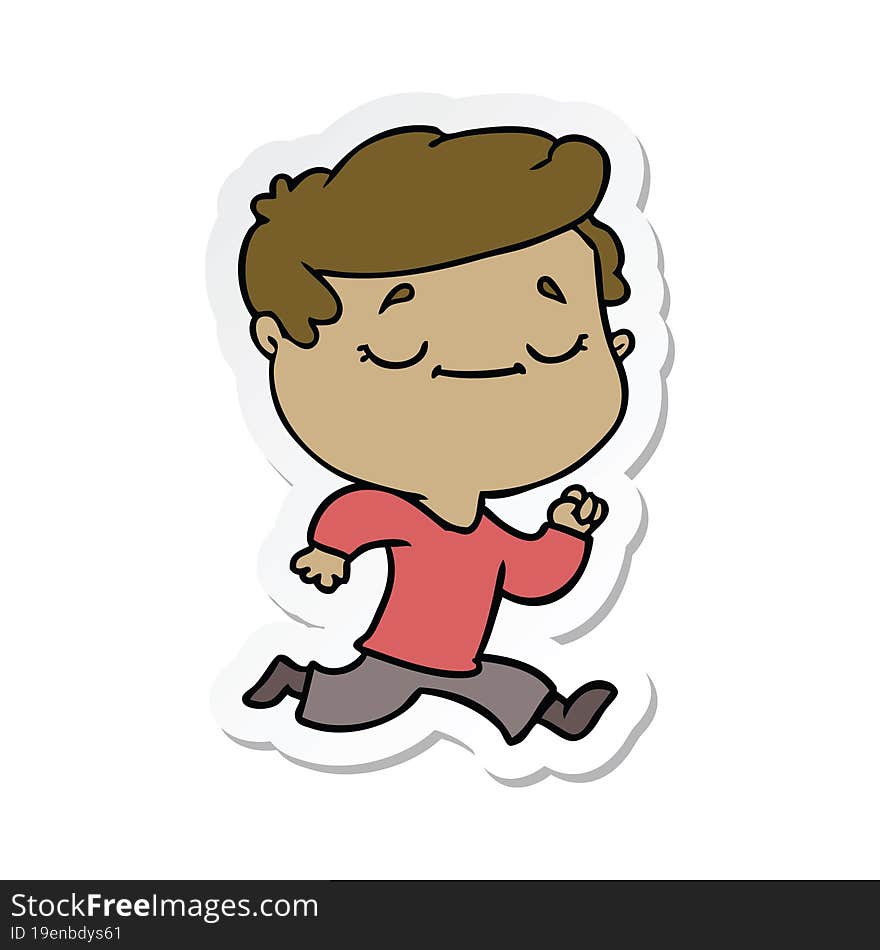 sticker of a cartoon peaceful man running