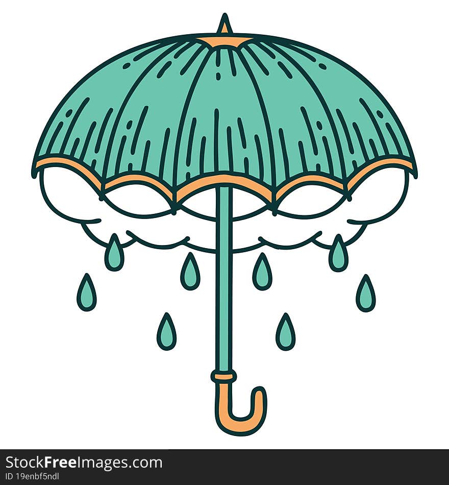 Tattoo Style Icon Of An Umbrella And Storm Cloud