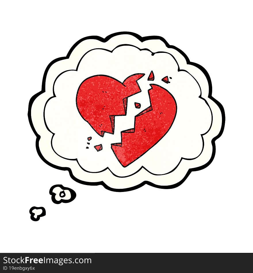 freehand drawn thought bubble textured cartoon broken heart