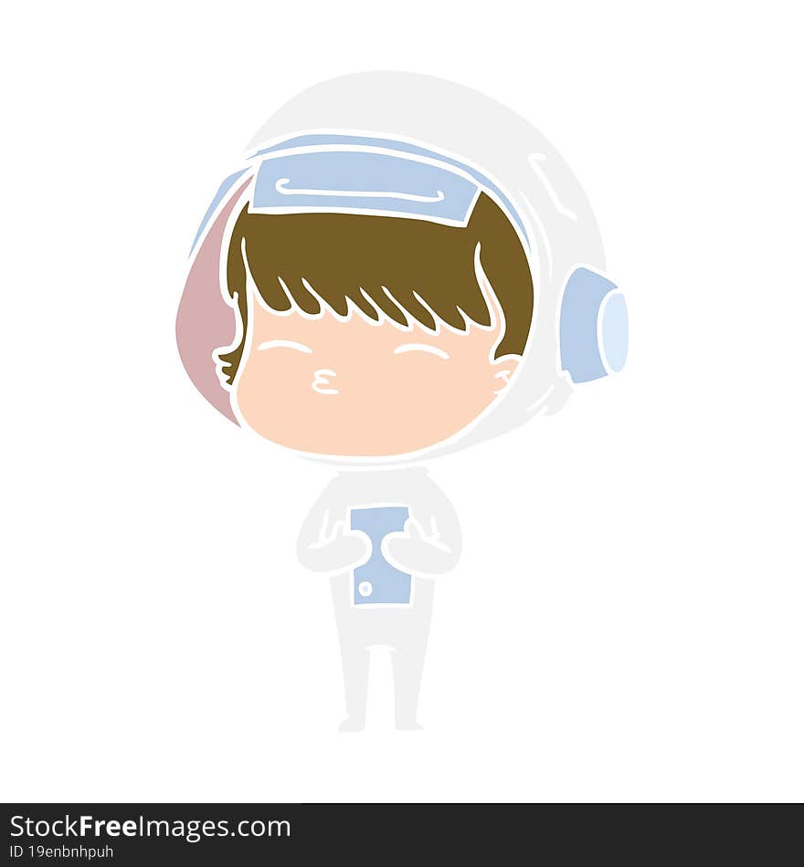 Flat Color Style Cartoon Curious Astronaut