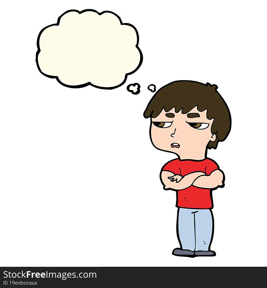 cartoon annoyed boy with thought bubble