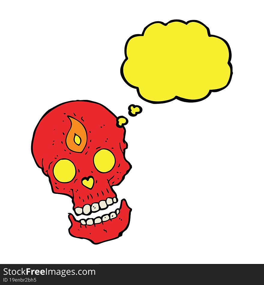 cartoon mystic skull with thought bubble