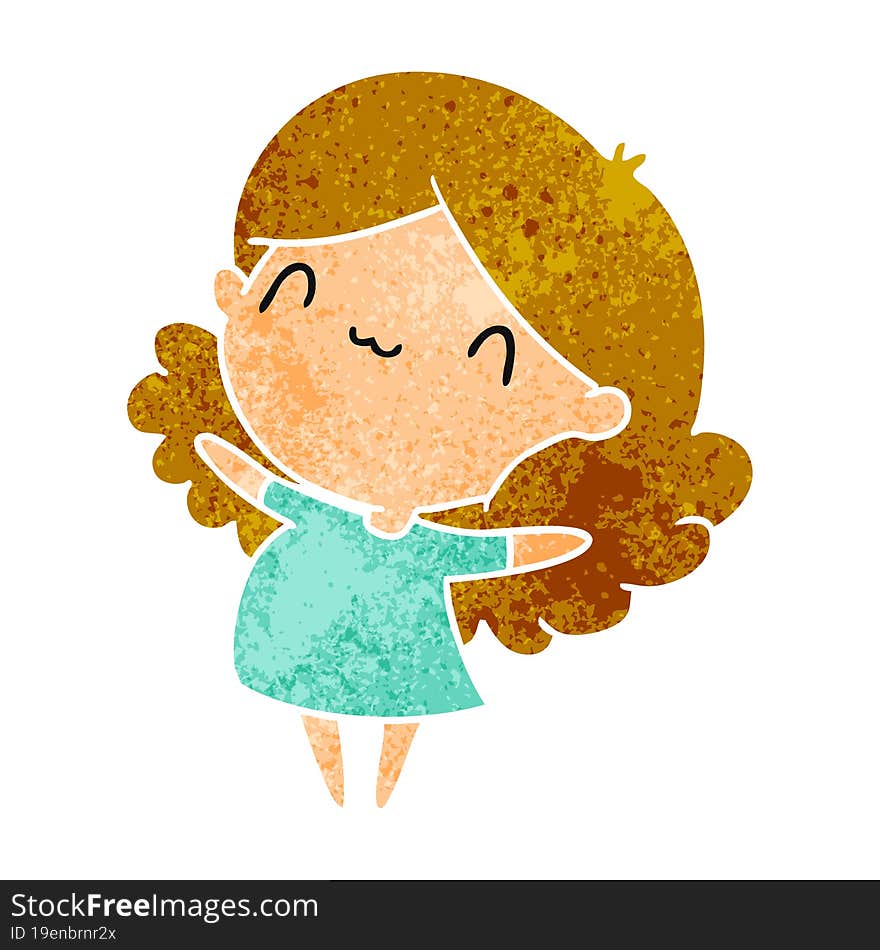 retro cartoon illustration of a cute kawaii girl. retro cartoon illustration of a cute kawaii girl