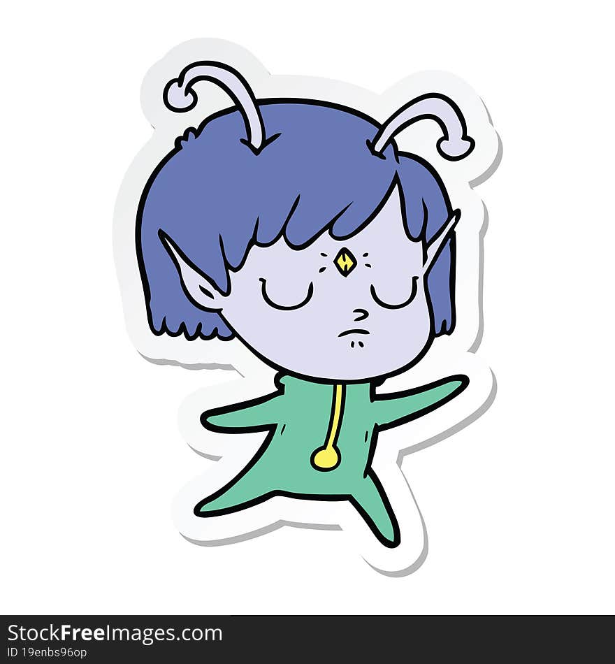 sticker of a cartoon alien girl