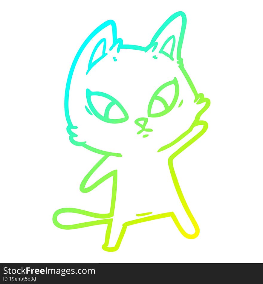 Cold Gradient Line Drawing Confused Cartoon Cat