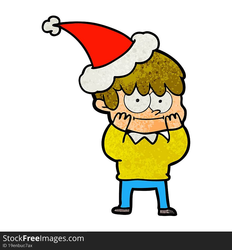 happy textured cartoon of a man wearing santa hat