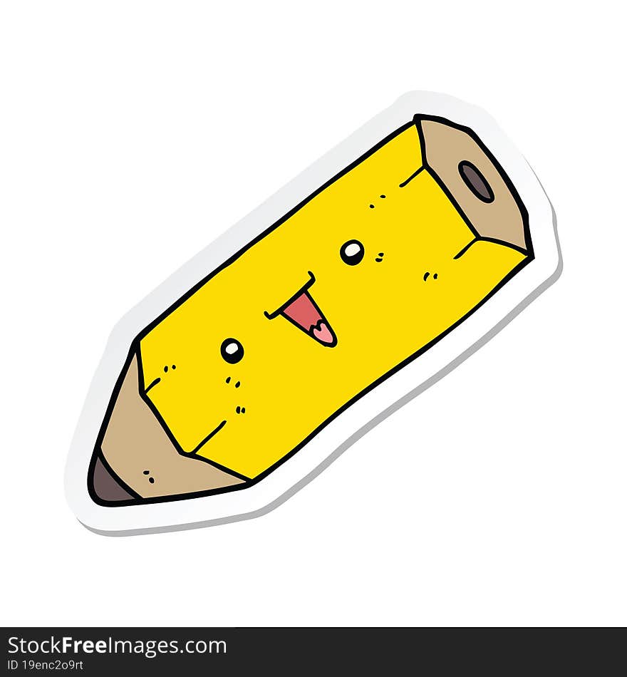 Sticker Of A Cute Cartoon Pencil