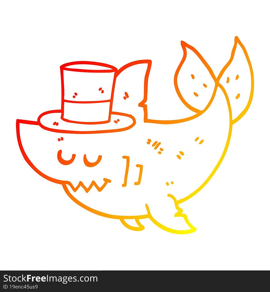 warm gradient line drawing cartoon shark wearing top hat