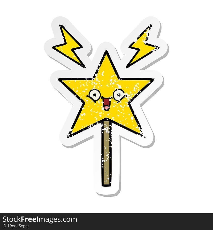 distressed sticker of a cute cartoon magic wand