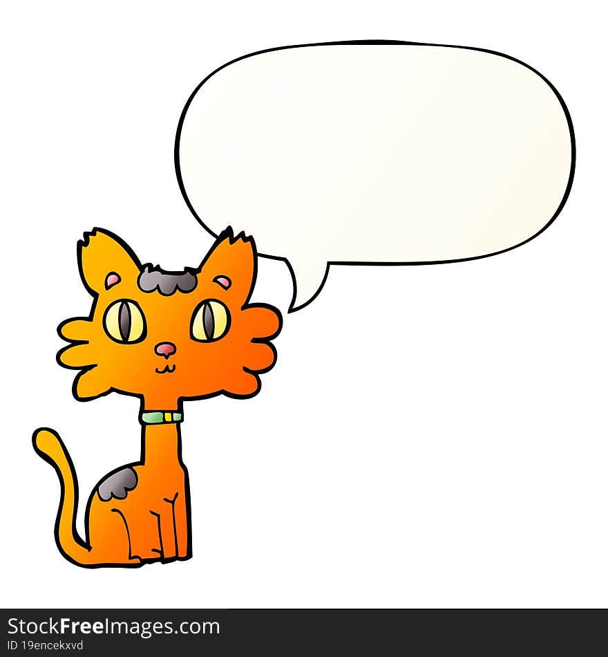 cartoon cat and speech bubble in smooth gradient style