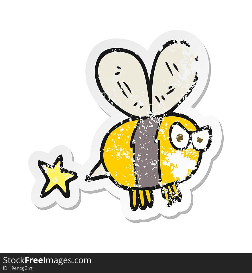 retro distressed sticker of a cartoon angry bee