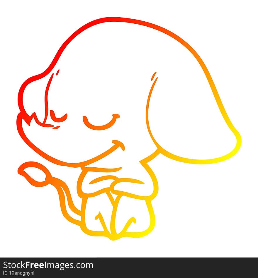 Warm Gradient Line Drawing Cartoon Smiling Elephant