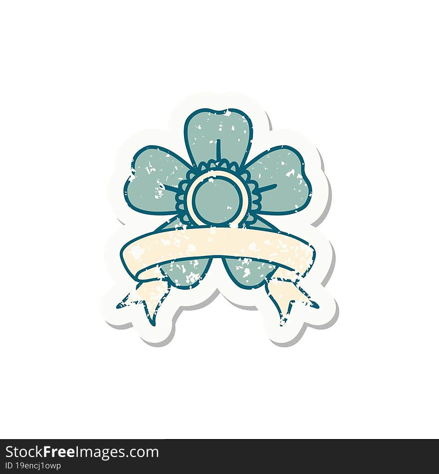 grunge sticker with banner of a flower