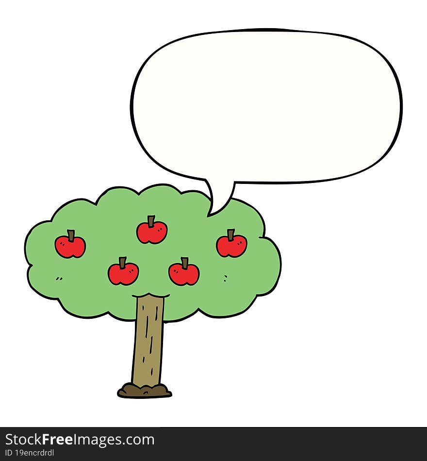 cartoon apple tree with speech bubble. cartoon apple tree with speech bubble