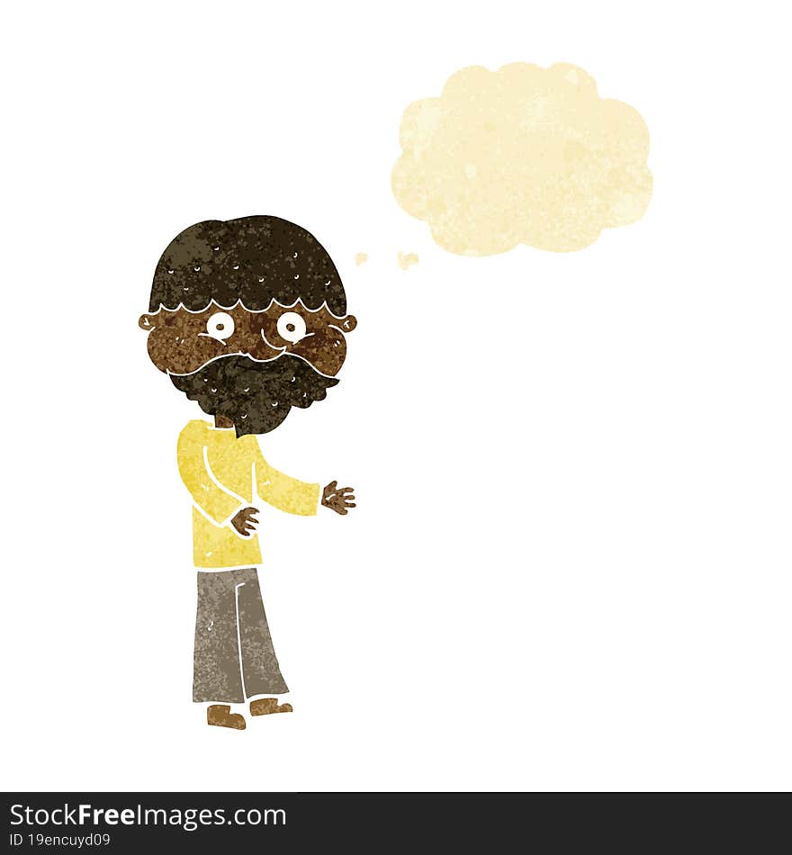 cartoon happy bearded man with thought bubble