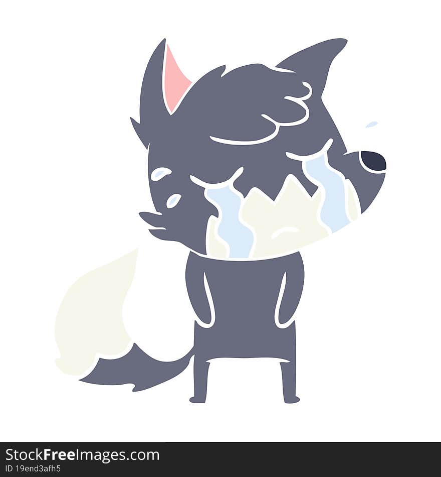 crying fox flat color style cartoon