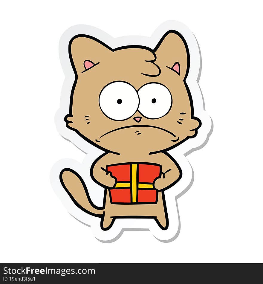 sticker of a cartoon cat with present