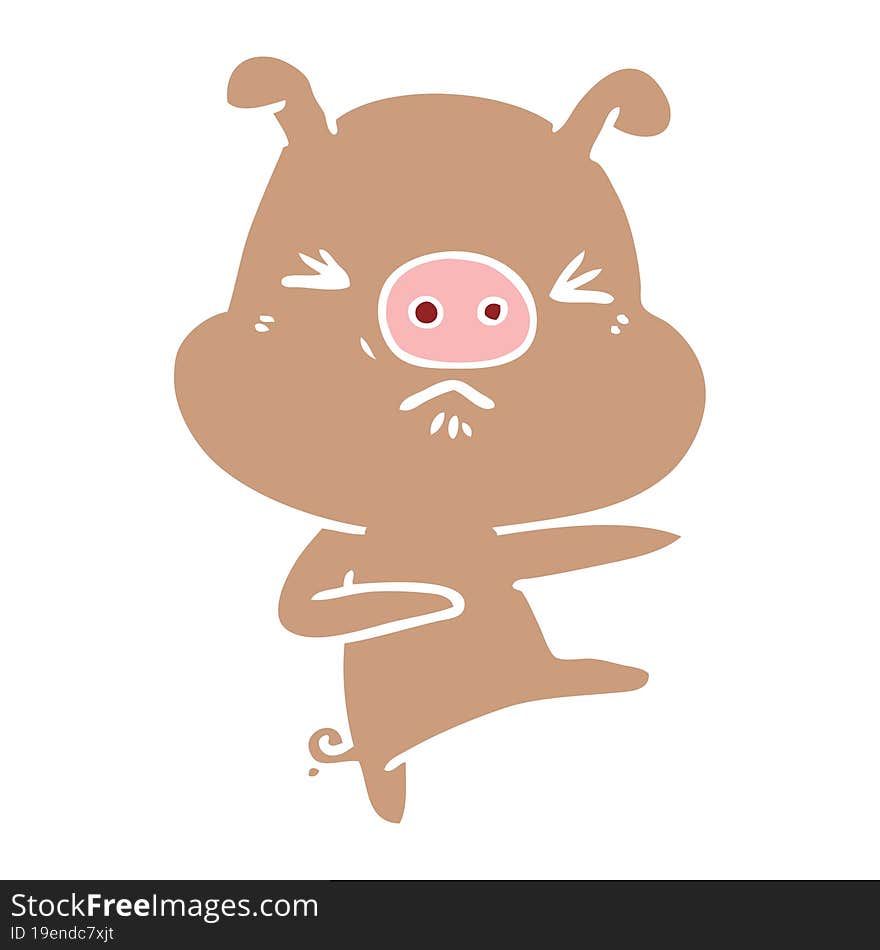 Flat Color Style Cartoon Angry Pig Kicking Out