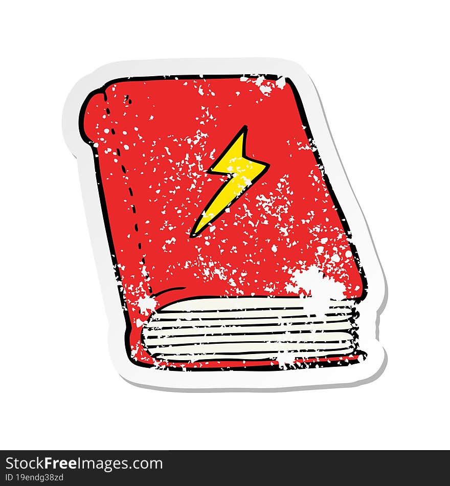 Retro Distressed Sticker Of A Cartoon Magic Spell Book