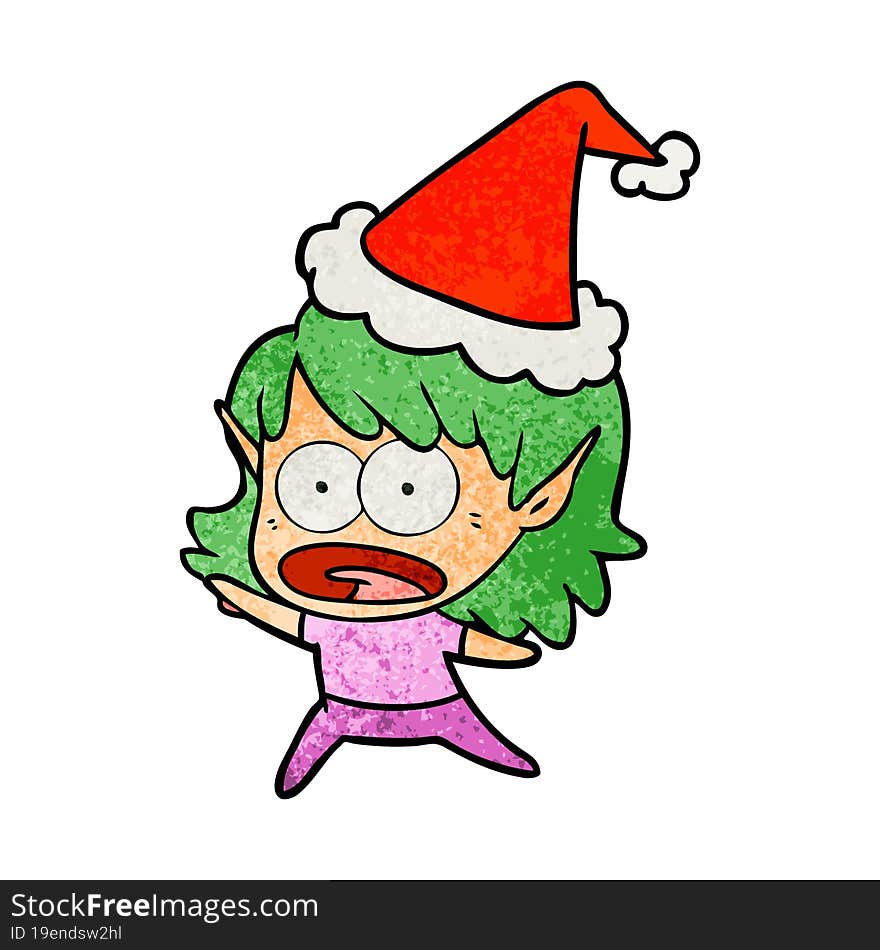 Textured Cartoon Of A Shocked Elf Girl Wearing Santa Hat