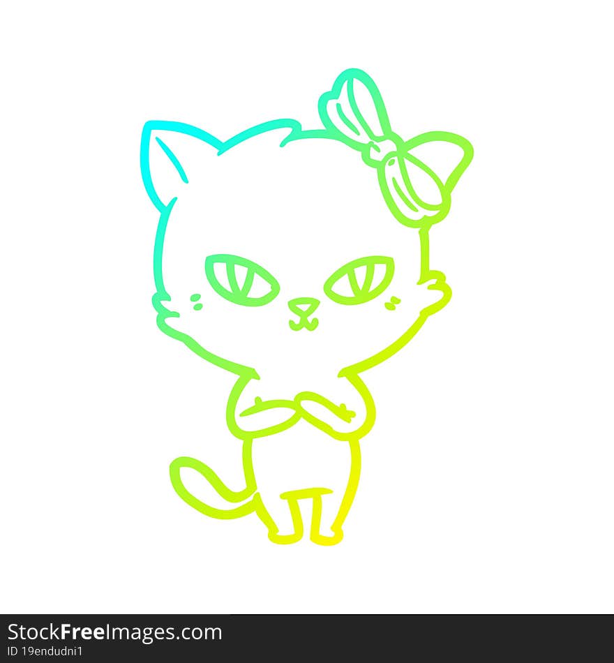 cold gradient line drawing cute cartoon cat