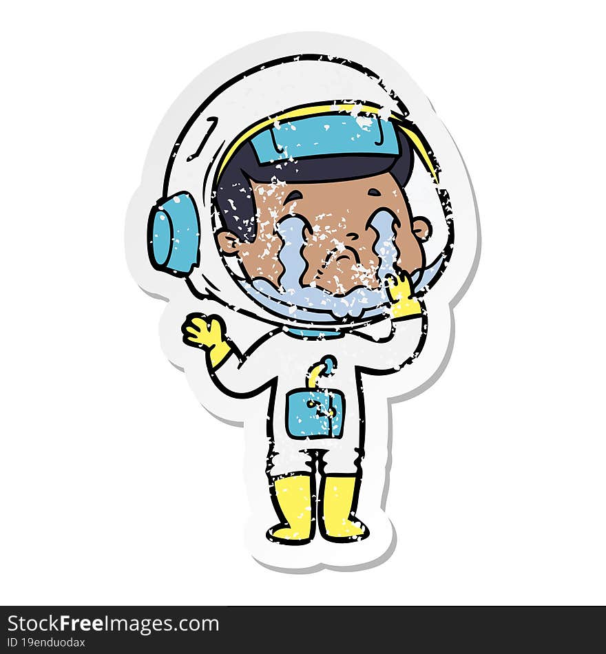 Distressed Sticker Of A Cartoon Crying Astronaut