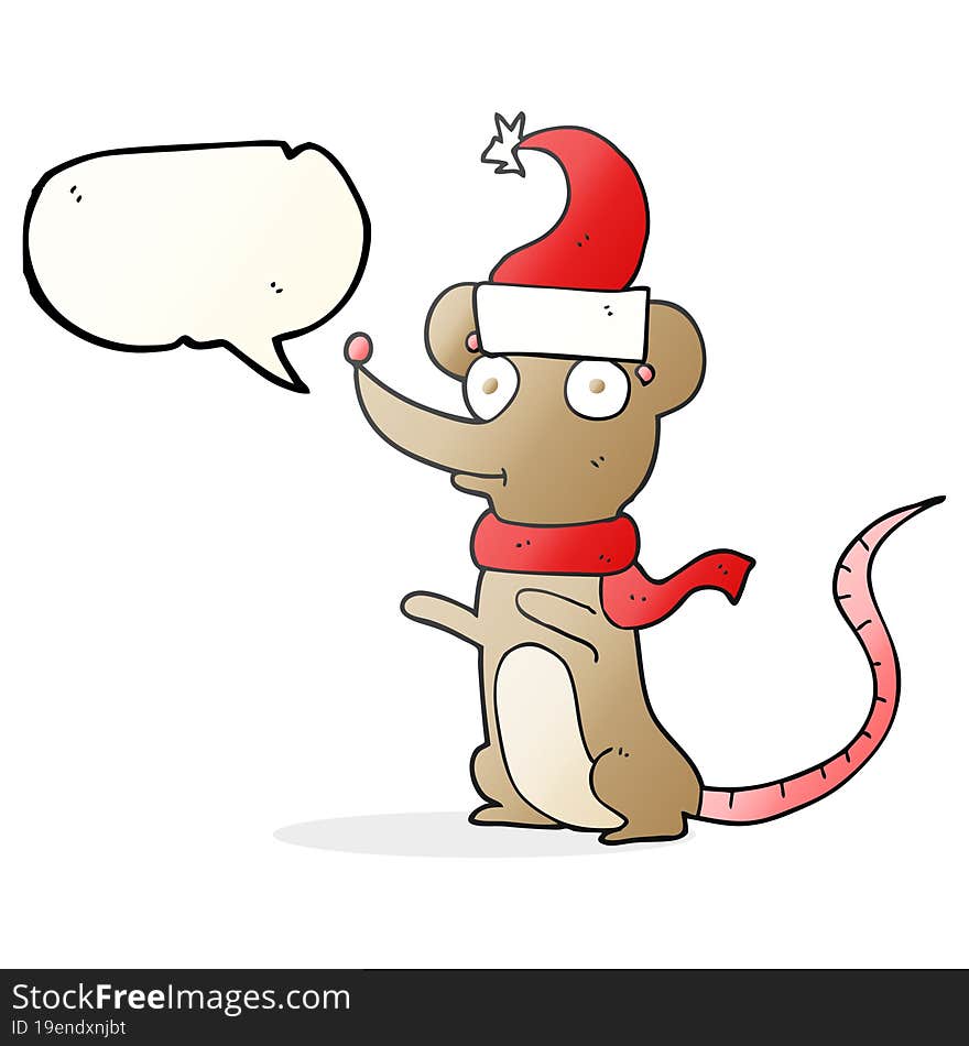 speech bubble cartoon mouse wearing christmas hat