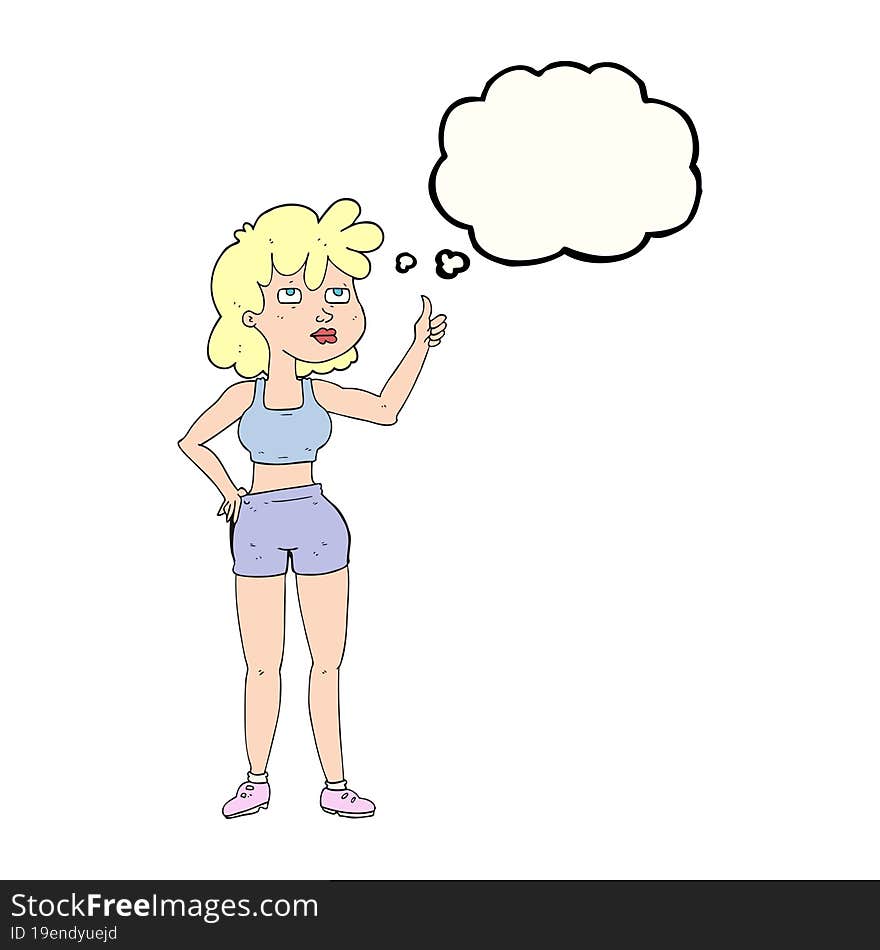 freehand drawn thought bubble cartoon gym woman