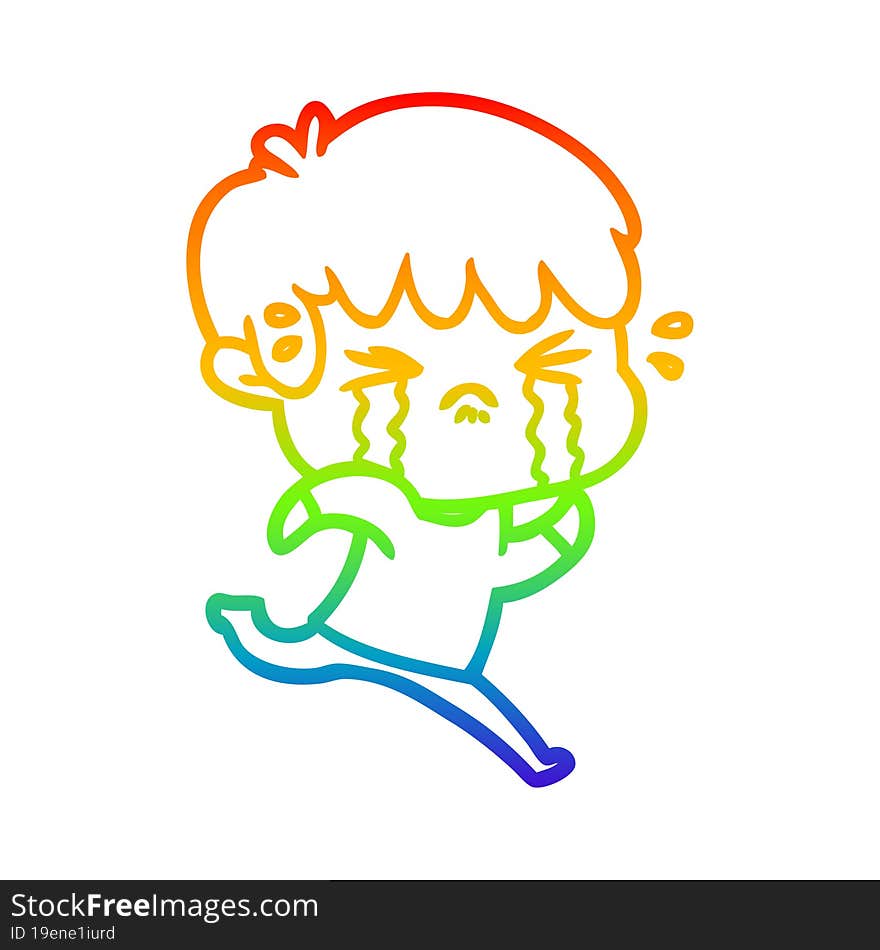 rainbow gradient line drawing of a cartoon boy crying