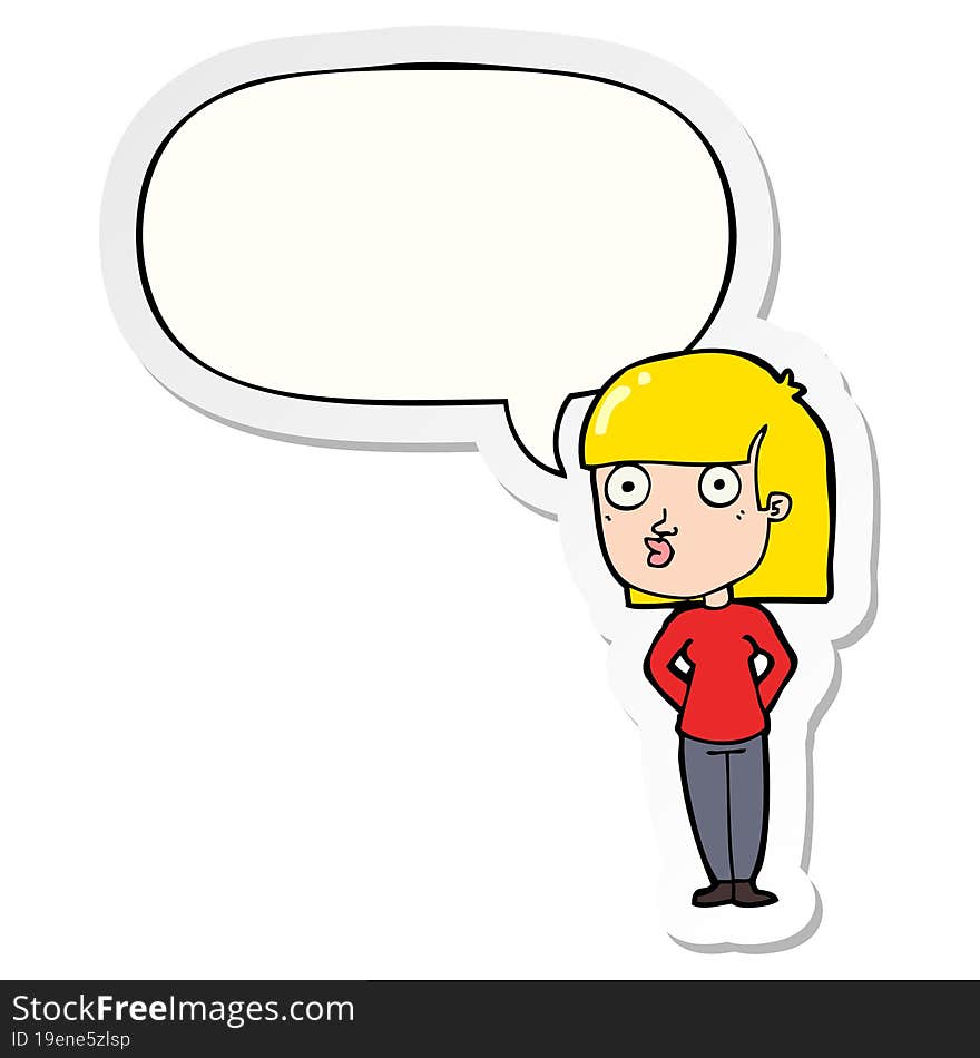 Cartoon Woman Staring And Speech Bubble Sticker