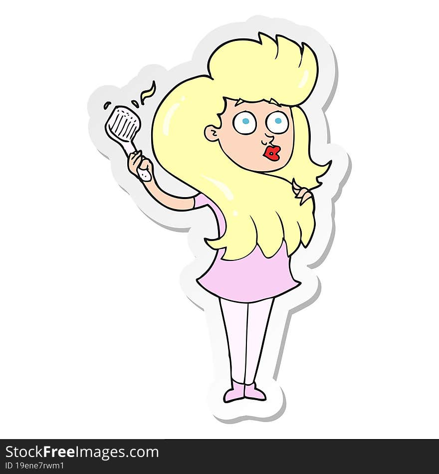 sticker of a cartoon woman brushing hair