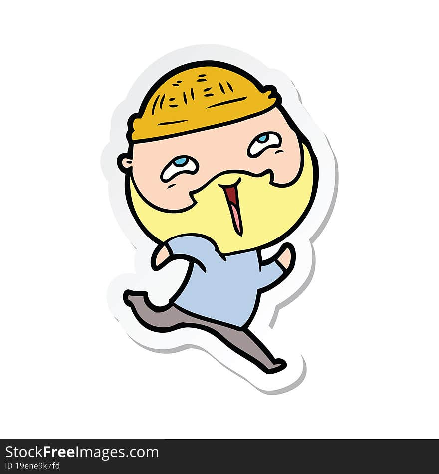 Sticker Of A Cartoon Happy Bearded Man