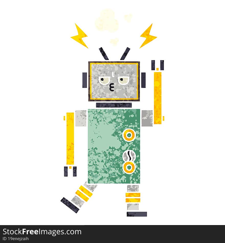 Retro Illustration Style Cartoon Robot