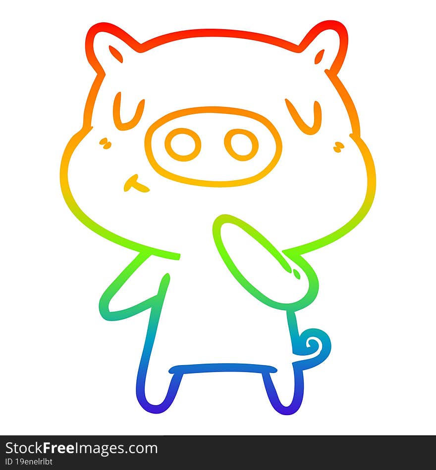 rainbow gradient line drawing of a cartoon content pig