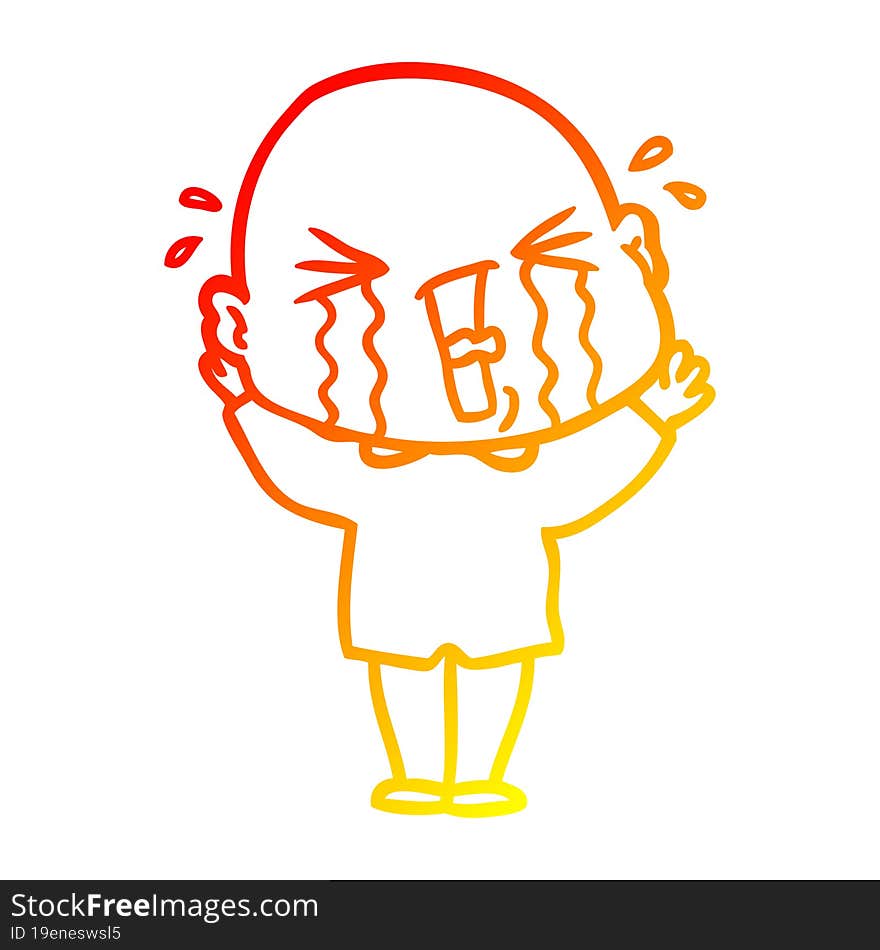 warm gradient line drawing cartoon crying bald man