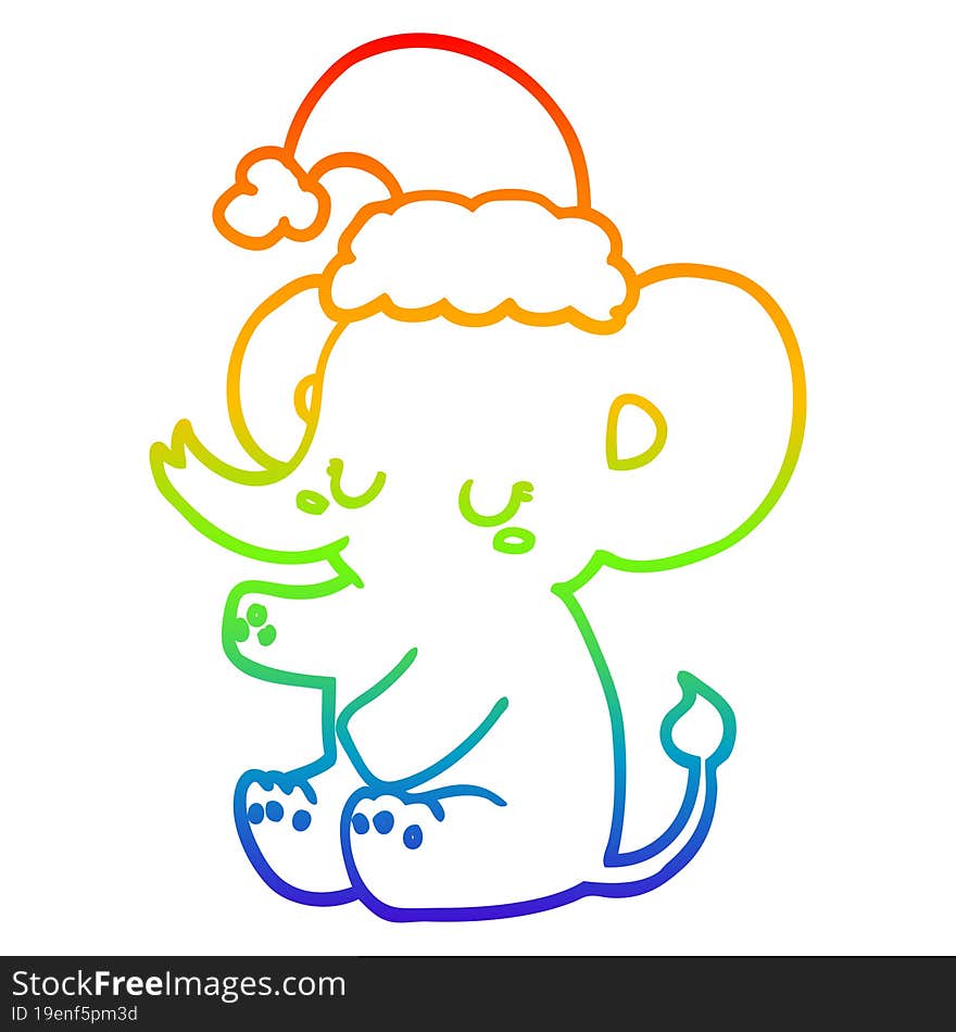 Rainbow Gradient Line Drawing Cute Christmas Elephant